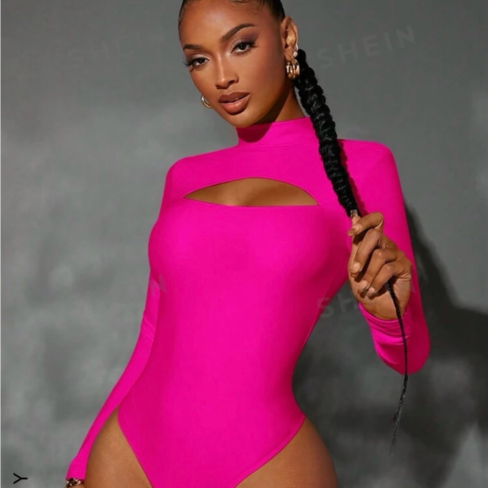 NWT L Shein Hot pink mock neck bodysuit